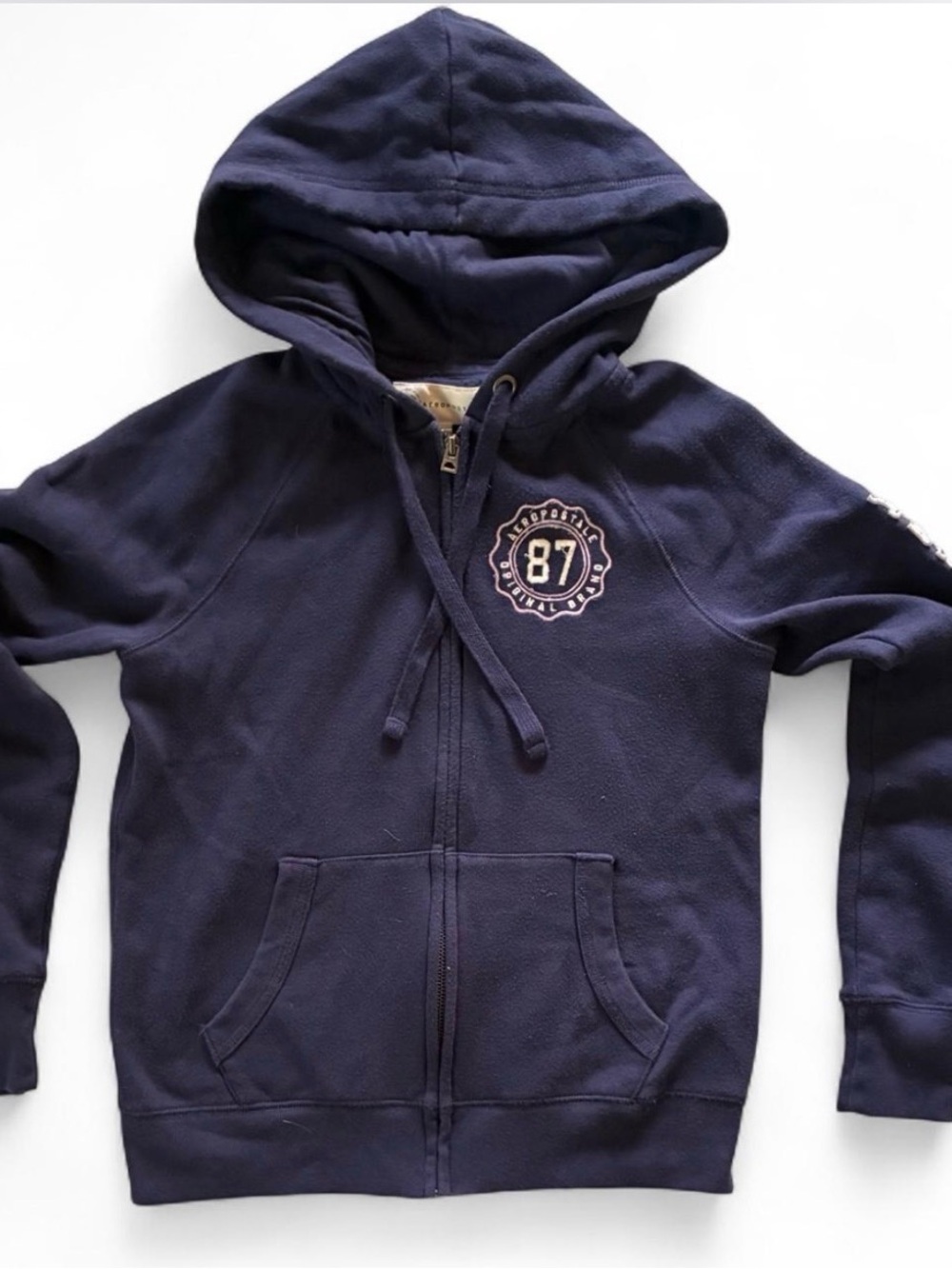 Aeropostale Navy Y2K Zip-Up Hoodie with Hood and Front Pockets Size XS
